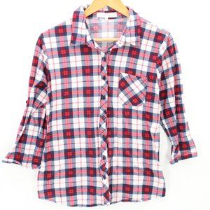 Eden & Olivia Flannel Shirt Womens Plaid Button Down Long Sleeve Lightweight M